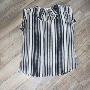 DR2 black and white stripe flowy work blouse